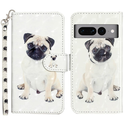 For Google Pixel 7 Pro 5G Flip Stand Phone Case 3D Pattern Printing PU Leather Wallet Phone Folio Cover with Strap - Dog