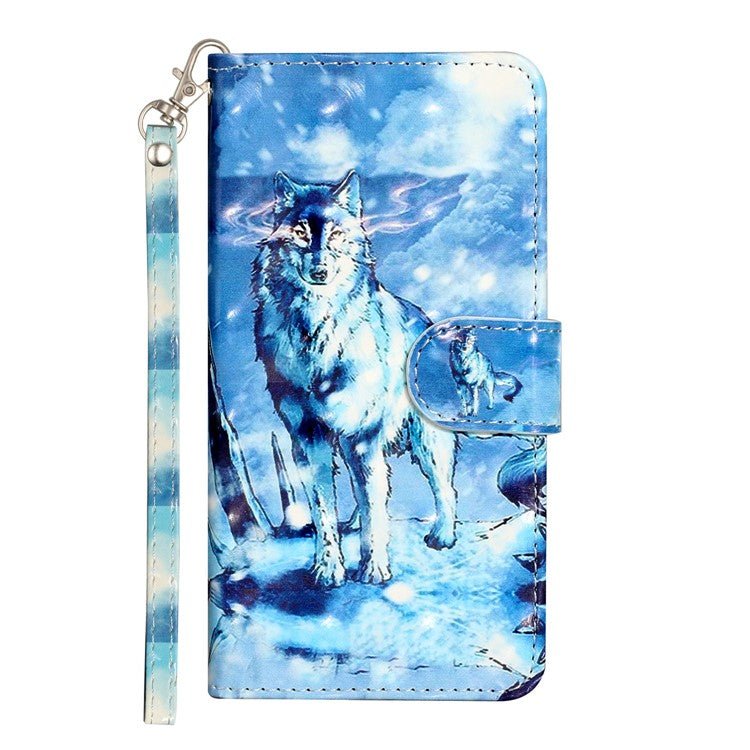 For Google Pixel 7 Pro 5G Flip Stand Phone Case 3D Pattern Printing PU Leather Wallet Phone Folio Cover with Strap - Snow Wolf