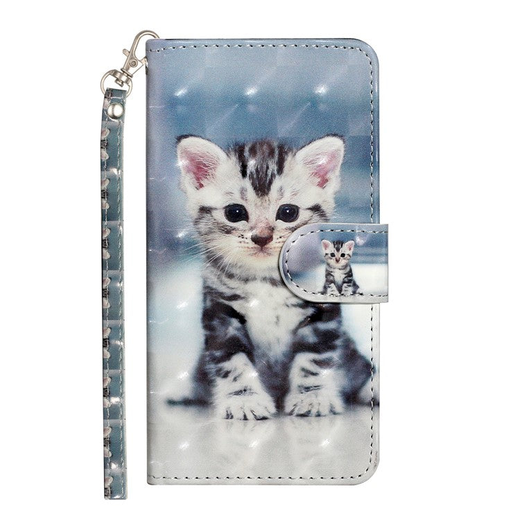 For Google Pixel 7 Pro 5G Flip Stand Phone Case 3D Pattern Printing PU Leather Wallet Phone Folio Cover with Strap - Cat