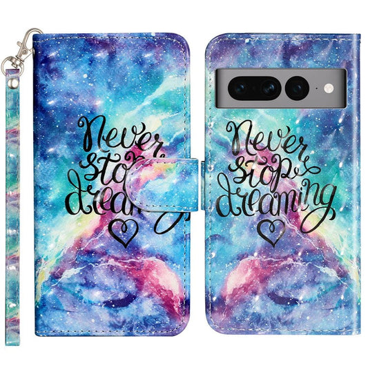 For Google Pixel 7 Pro 5G Flip Stand Phone Case 3D Pattern Printing PU Leather Wallet Phone Folio Cover with Strap - Starry Sky
