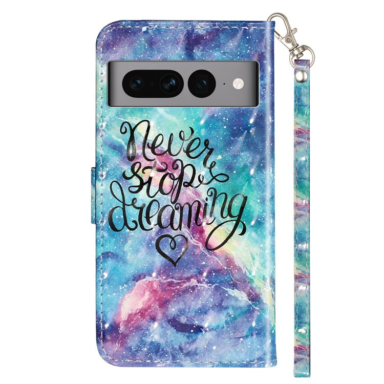 For Google Pixel 7 Pro 5G Flip Stand Phone Case 3D Pattern Printing PU Leather Wallet Phone Folio Cover with Strap - Starry Sky