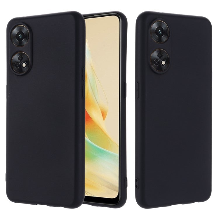 Phone Case for Oppo Reno8 T 4G , Liquid Silicone Soft Lining Shockproof Smartphone Cover with Strap - Black