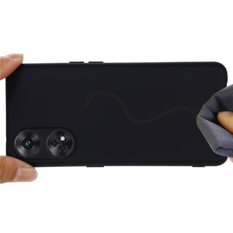Phone Case for Oppo Reno8 T 4G , Liquid Silicone Soft Lining Shockproof Smartphone Cover with Strap - Black