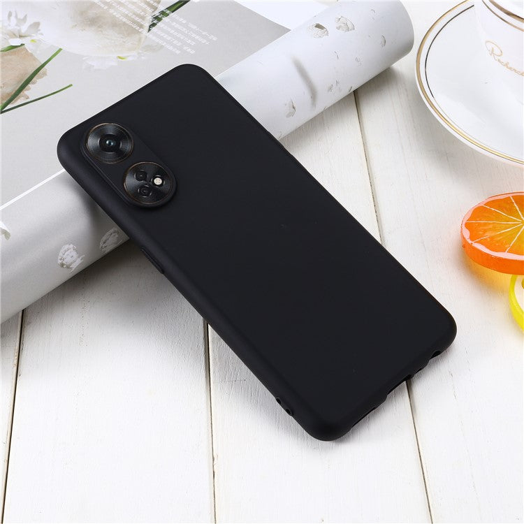 Phone Case for Oppo Reno8 T 4G , Liquid Silicone Soft Lining Shockproof Smartphone Cover with Strap - Black