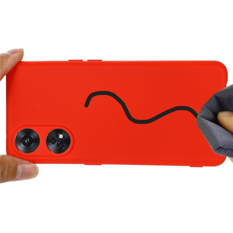 Phone Case for Oppo Reno8 T 4G , Liquid Silicone Soft Lining Shockproof Smartphone Cover with Strap - Red