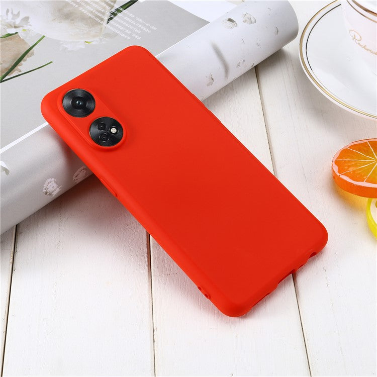 Phone Case for Oppo Reno8 T 4G , Liquid Silicone Soft Lining Shockproof Smartphone Cover with Strap - Red
