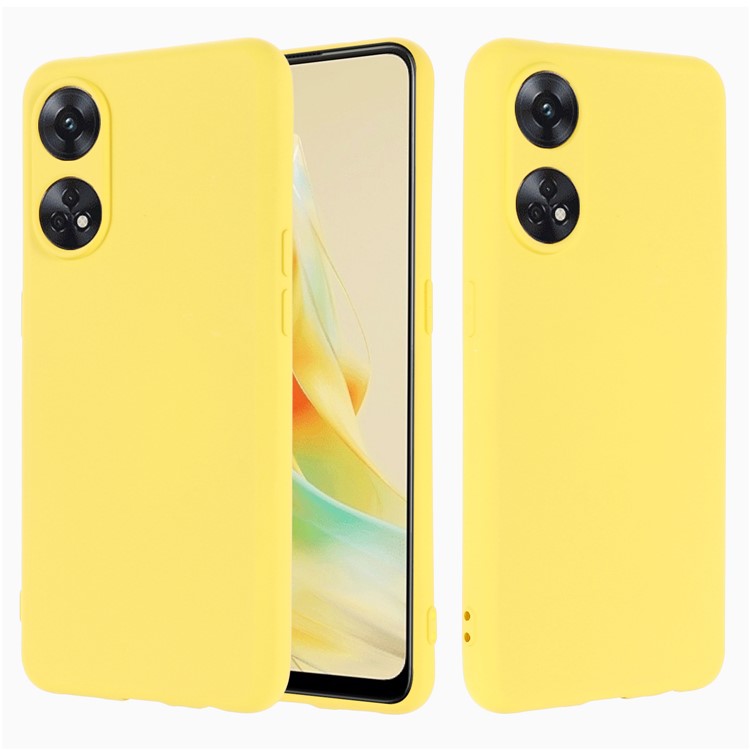 Phone Case for Oppo Reno8 T 4G , Liquid Silicone Soft Lining Shockproof Smartphone Cover with Strap - Yellow