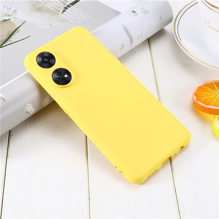 Phone Case for Oppo Reno8 T 4G , Liquid Silicone Soft Lining Shockproof Smartphone Cover with Strap - Yellow