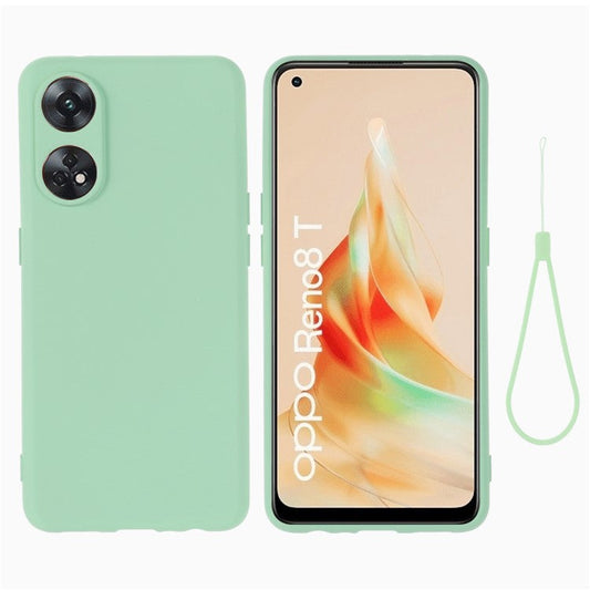 Phone Case for Oppo Reno8 T 4G , Liquid Silicone Soft Lining Shockproof Smartphone Cover with Strap - Green