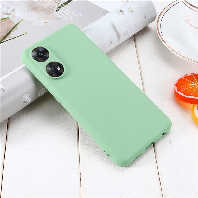 Phone Case for Oppo Reno8 T 4G , Liquid Silicone Soft Lining Shockproof Smartphone Cover with Strap - Green