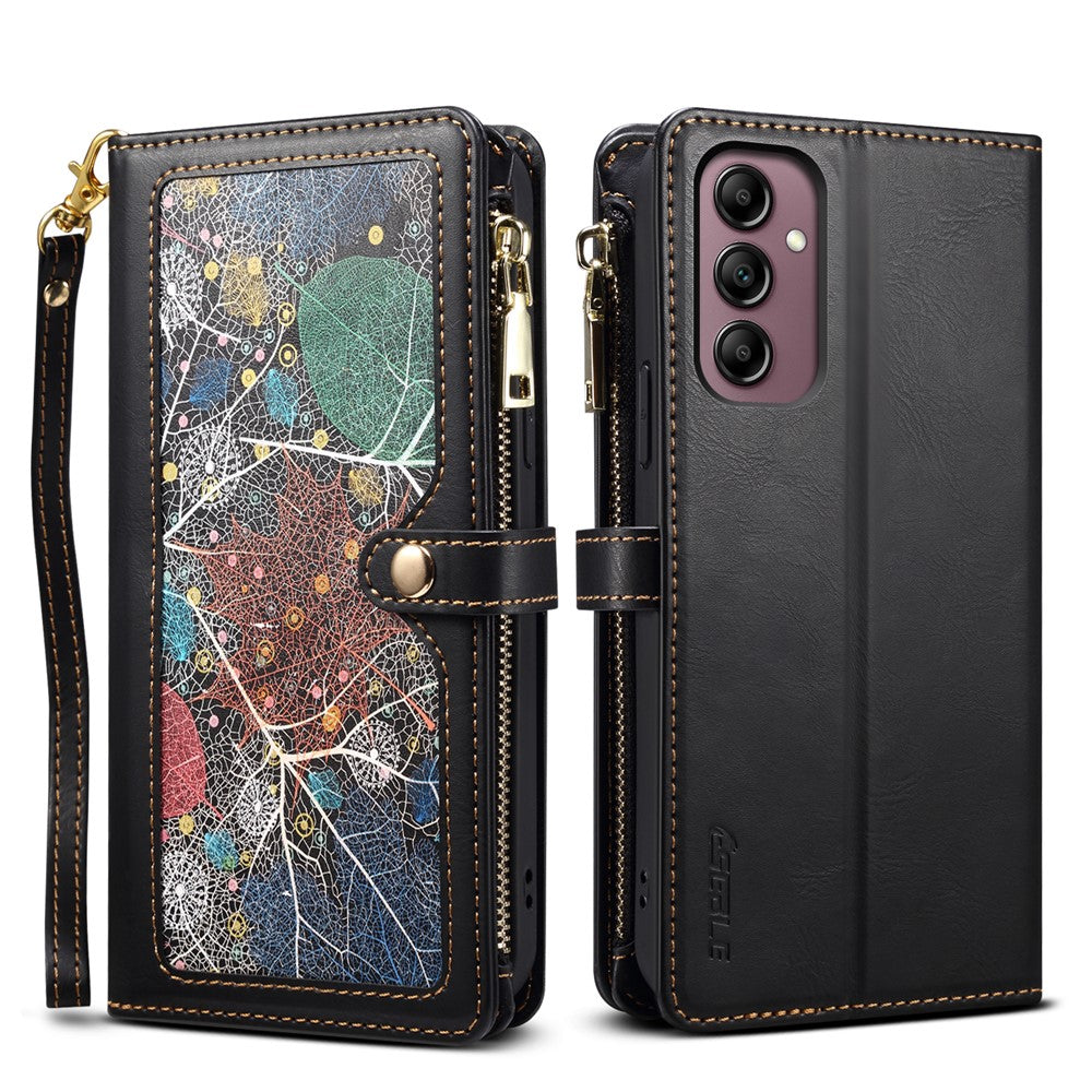 ESEBLE for Samsung Galaxy M54 5G / F54 5G RFID Blocking Leather Phone Case Zipper Pocket Wallet Stand Cover - Black
