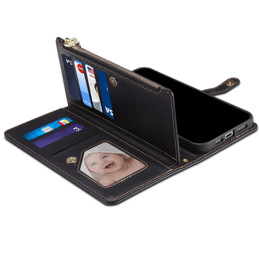 ESEBLE for Samsung Galaxy M54 5G / F54 5G RFID Blocking Leather Phone Case Zipper Pocket Wallet Stand Cover - Black