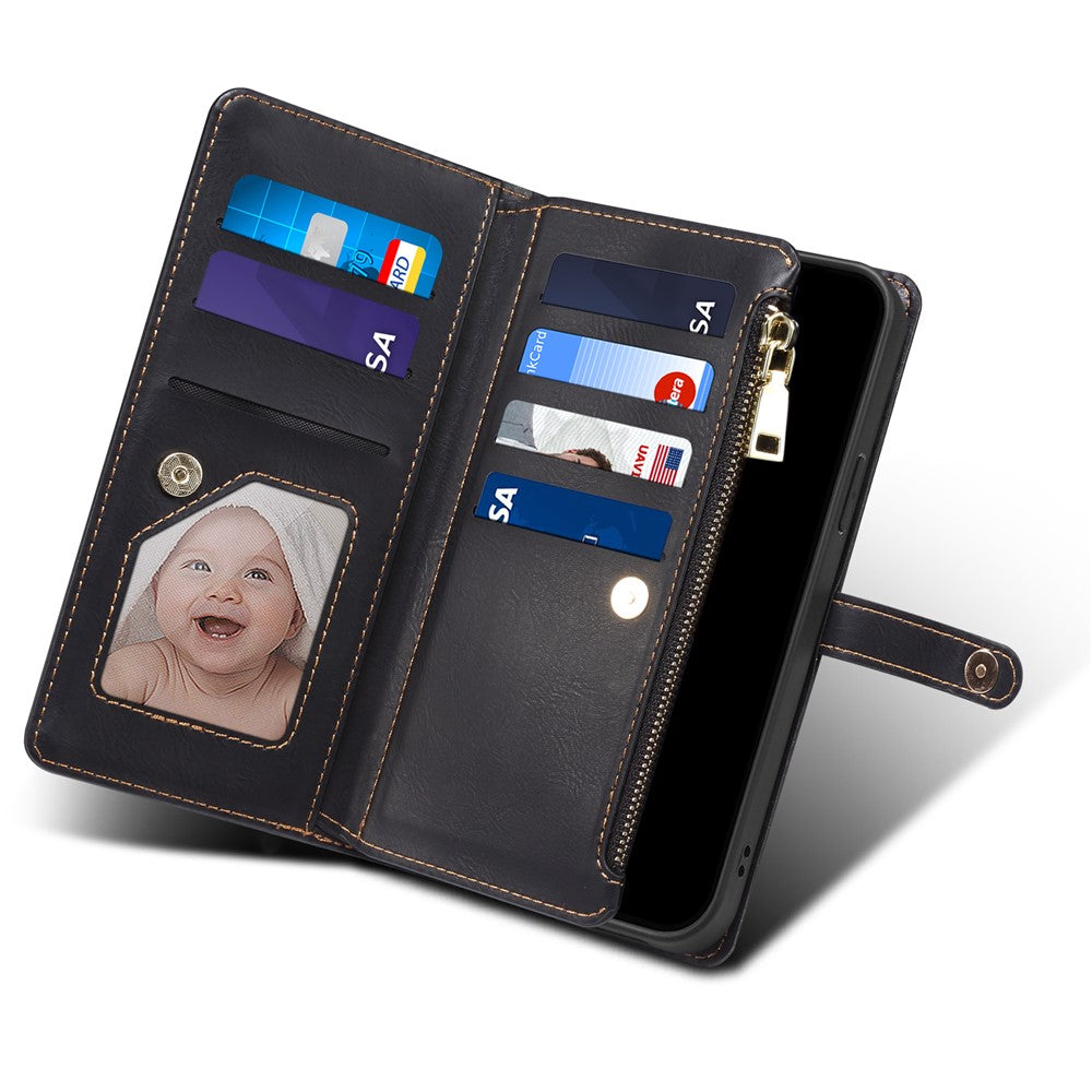 ESEBLE for Samsung Galaxy M54 5G / F54 5G RFID Blocking Leather Phone Case Zipper Pocket Wallet Stand Cover - Black