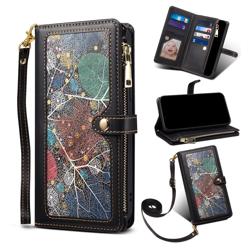 ESEBLE for Samsung Galaxy M54 5G / F54 5G RFID Blocking Leather Phone Case Zipper Pocket Wallet Stand Cover - Black