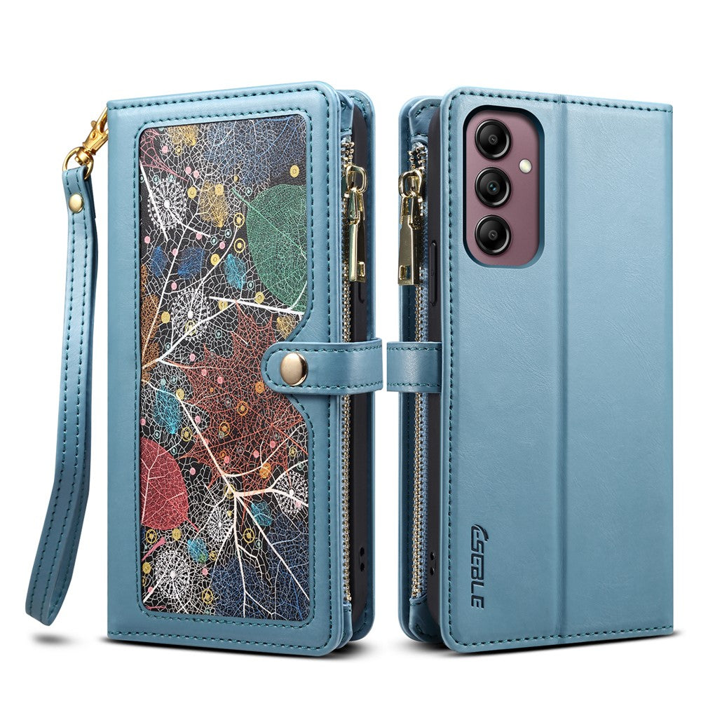 ESEBLE for Samsung Galaxy M54 5G / F54 5G RFID Blocking Leather Phone Case Zipper Pocket Wallet Stand Cover - Blue