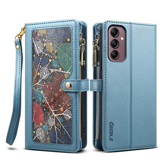 ESEBLE for Samsung Galaxy M54 5G / F54 5G RFID Blocking Leather Phone Case Zipper Pocket Wallet Stand Cover - Blue