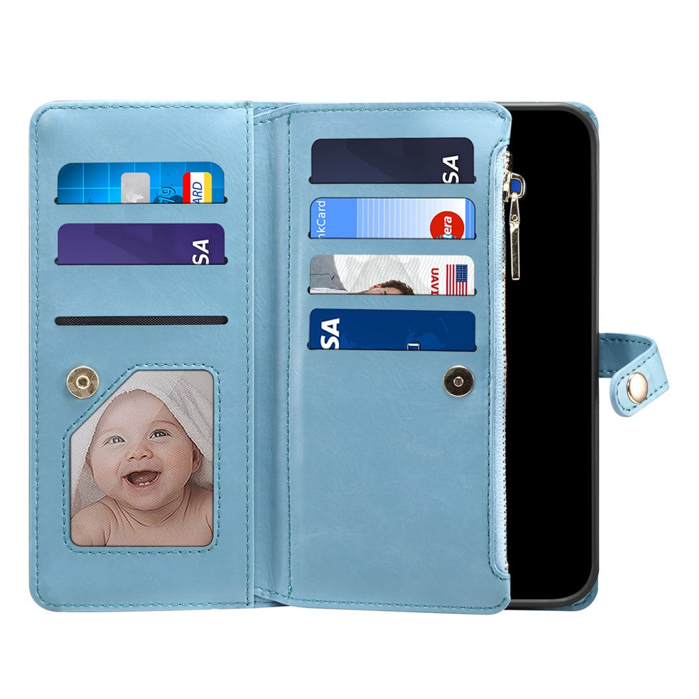 ESEBLE for Samsung Galaxy M54 5G / F54 5G RFID Blocking Leather Phone Case Zipper Pocket Wallet Stand Cover - Blue
