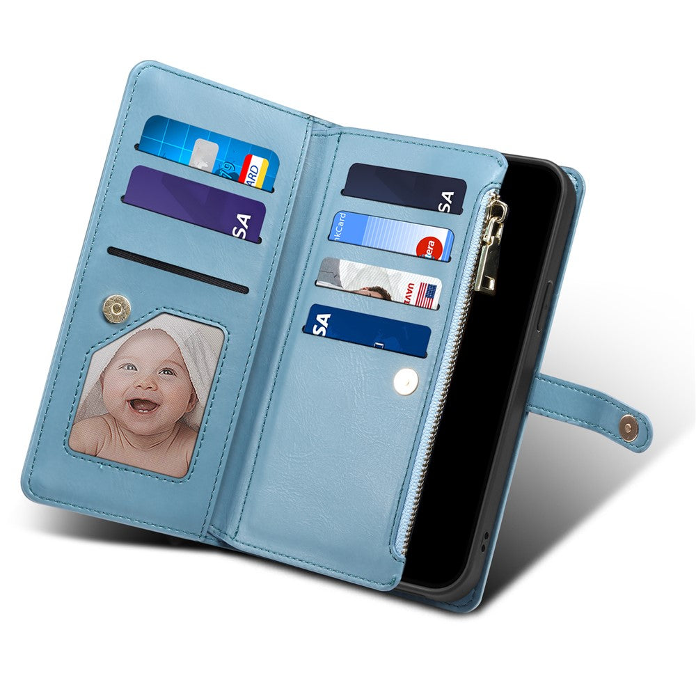 ESEBLE for Samsung Galaxy M54 5G / F54 5G RFID Blocking Leather Phone Case Zipper Pocket Wallet Stand Cover - Blue