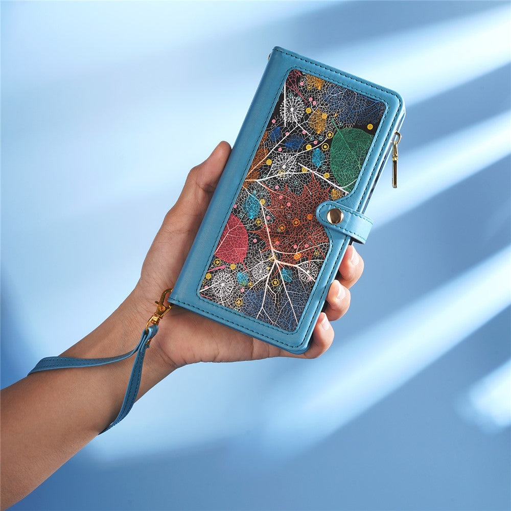 ESEBLE for Samsung Galaxy M54 5G / F54 5G RFID Blocking Leather Phone Case Zipper Pocket Wallet Stand Cover - Blue
