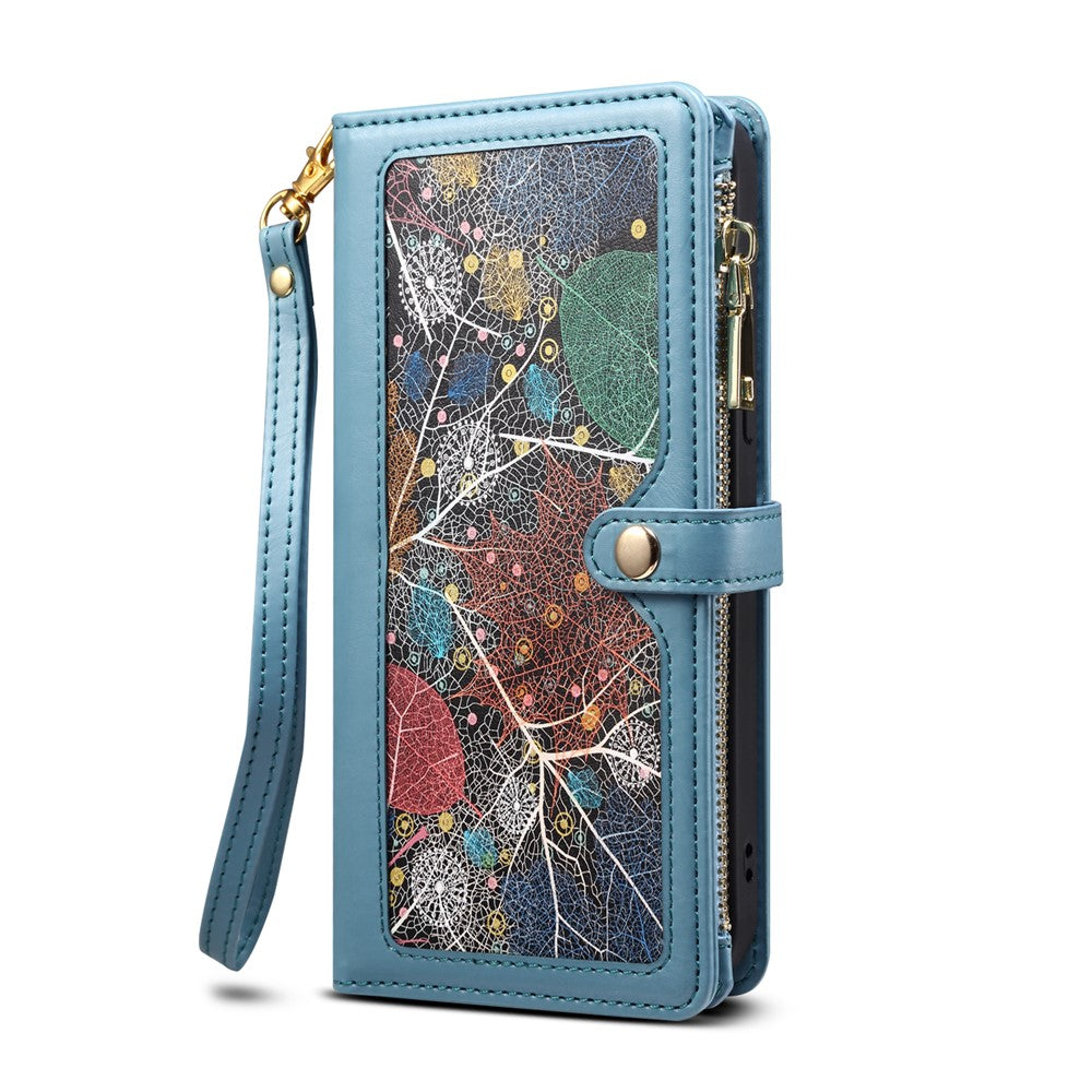 ESEBLE for Samsung Galaxy M54 5G / F54 5G RFID Blocking Leather Phone Case Zipper Pocket Wallet Stand Cover - Blue