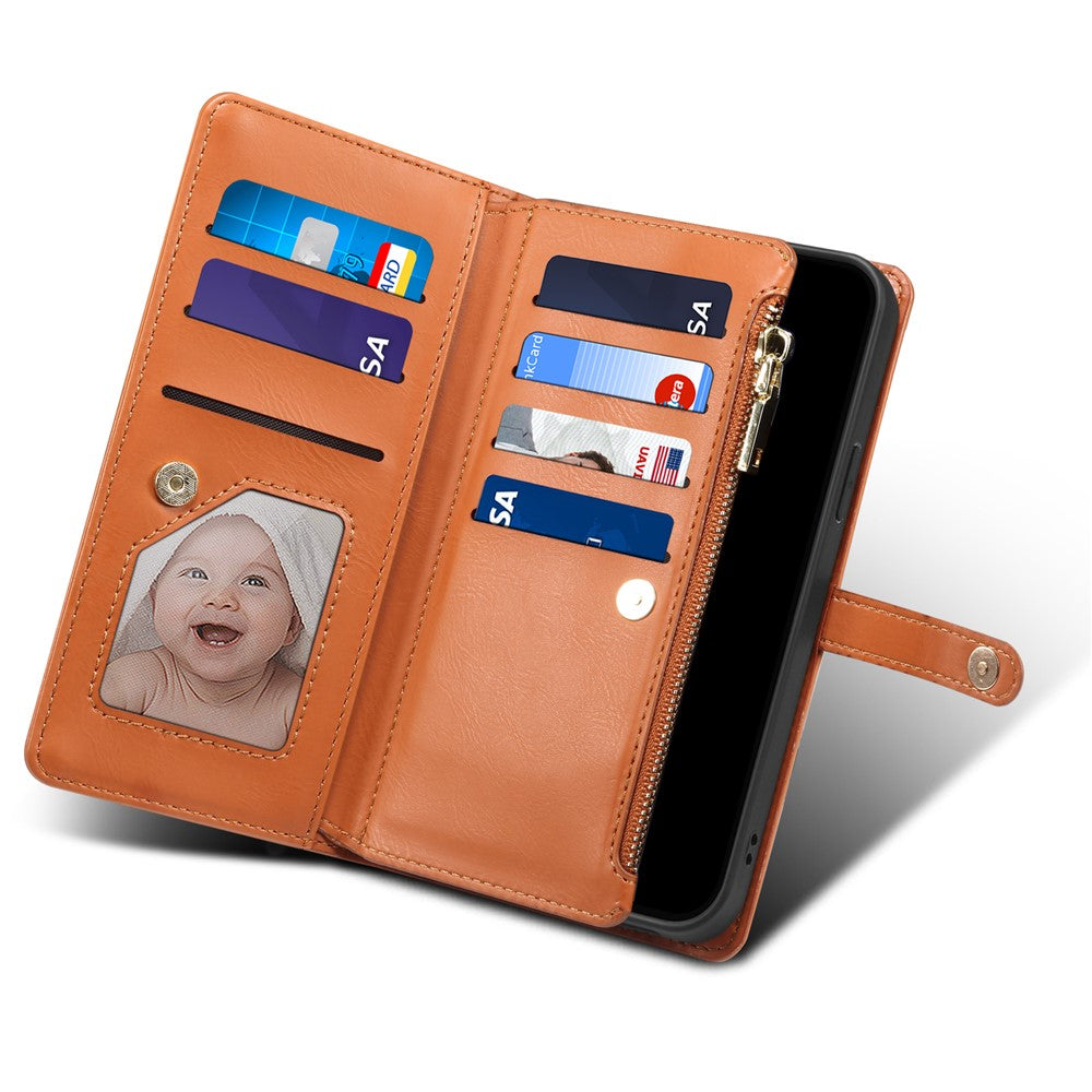 ESEBLE for Samsung Galaxy M54 5G / F54 5G RFID Blocking Leather Phone Case Zipper Pocket Wallet Stand Cover - Brown