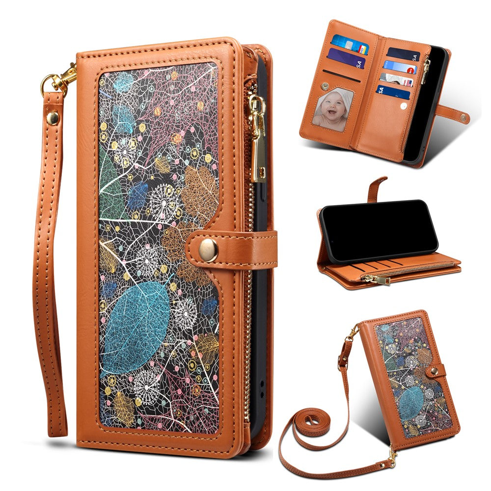 ESEBLE for Samsung Galaxy M54 5G / F54 5G RFID Blocking Leather Phone Case Zipper Pocket Wallet Stand Cover - Brown