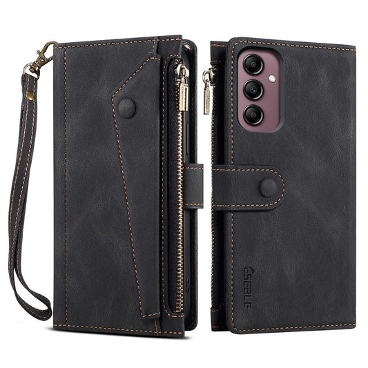 ESEBLE Star Series for Samsung Galaxy M54 5G / F54 5G Phone Stand Case Zipper Pocket Wallet Leather Phone Cover - Black