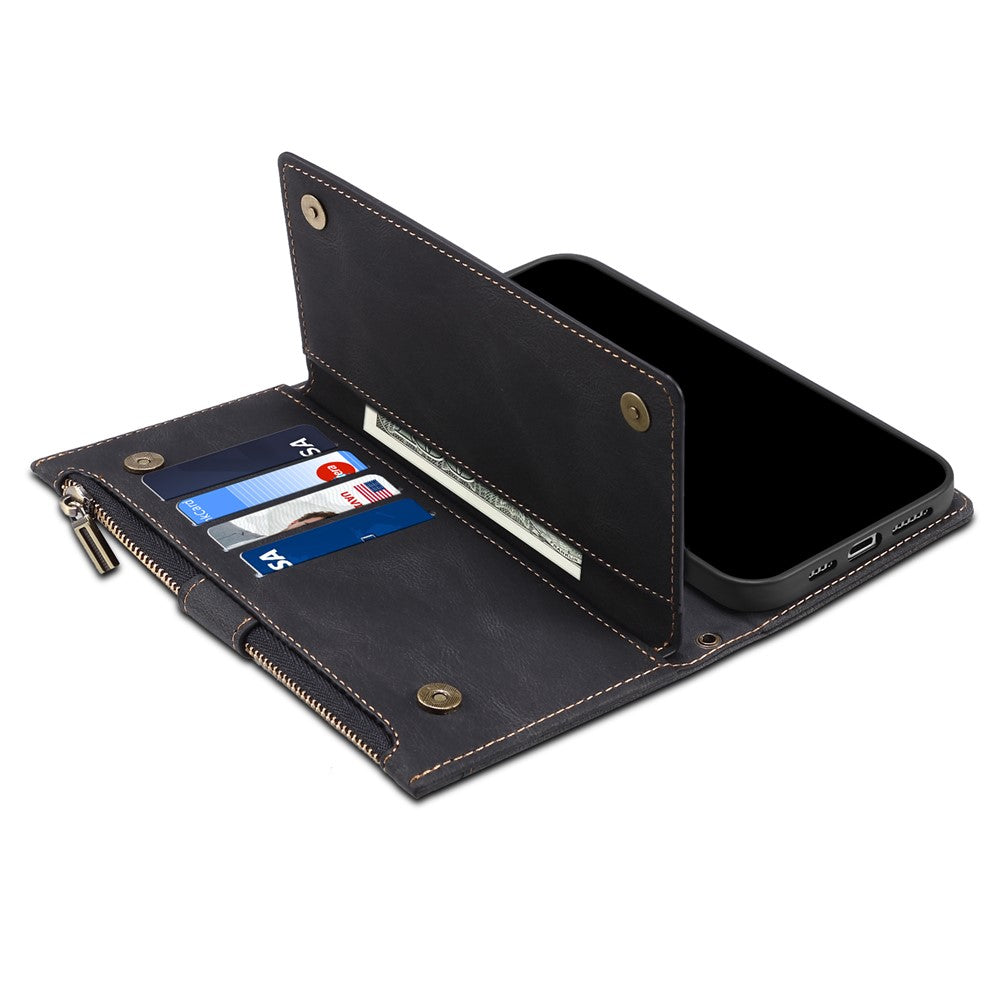 ESEBLE Star Series for Samsung Galaxy M54 5G / F54 5G Phone Stand Case Zipper Pocket Wallet Leather Phone Cover - Black