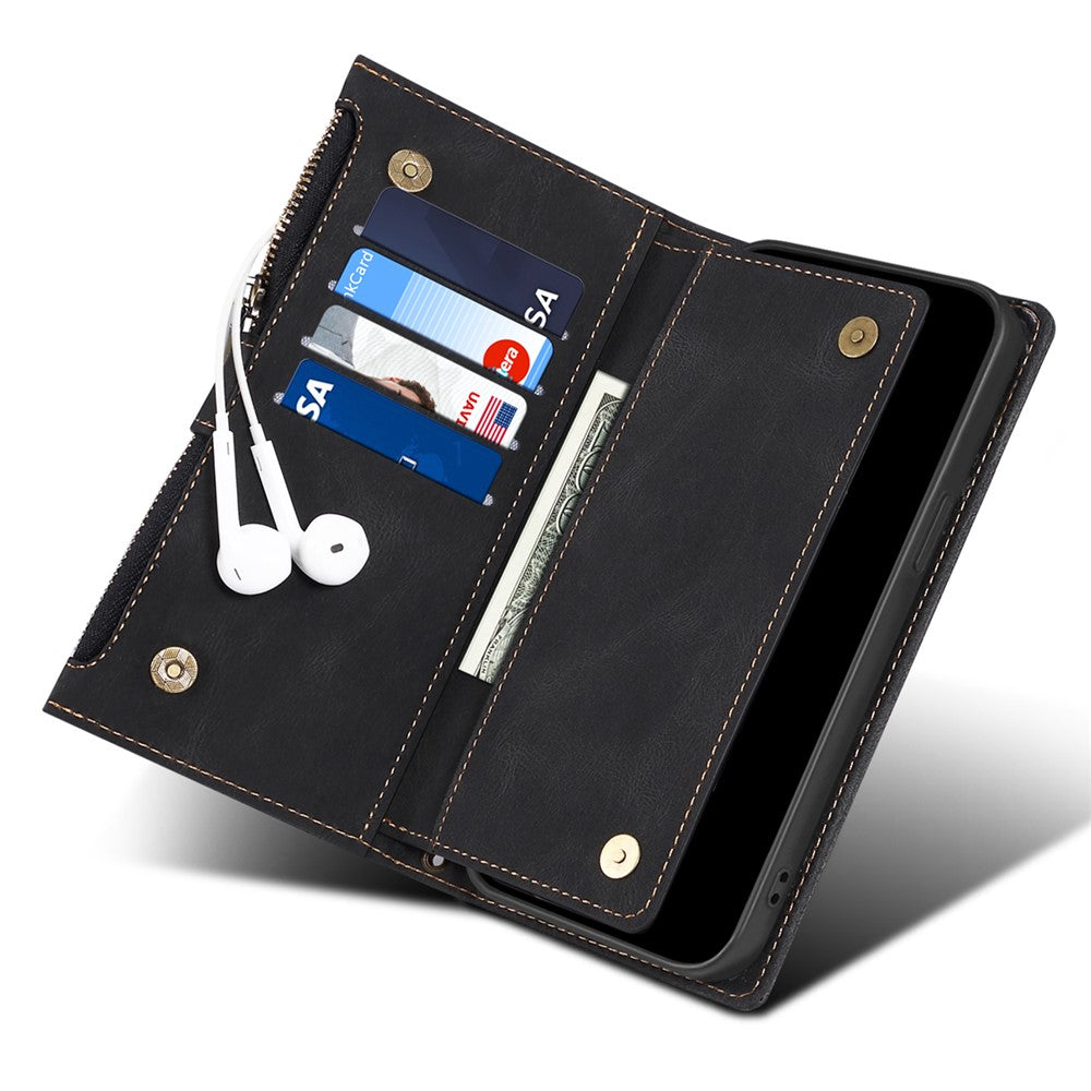 ESEBLE Star Series for Samsung Galaxy M54 5G / F54 5G Phone Stand Case Zipper Pocket Wallet Leather Phone Cover - Black