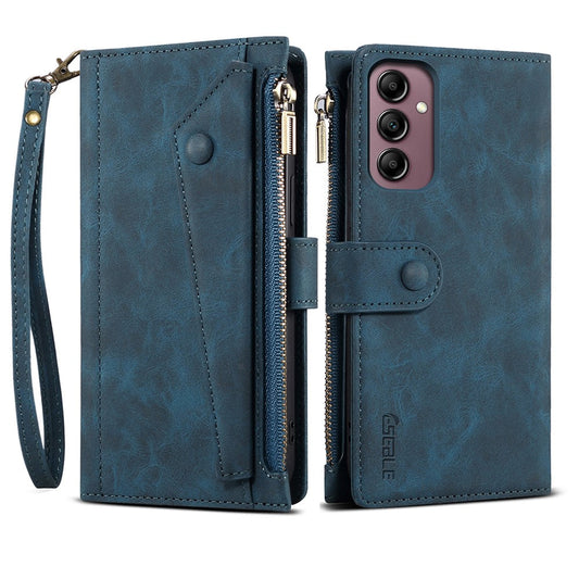 ESEBLE Star Series for Samsung Galaxy M54 5G / F54 5G Phone Stand Case Zipper Pocket Wallet Leather Phone Cover - Blue