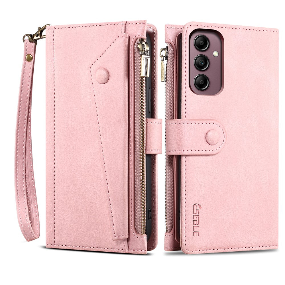 ESEBLE Star Series for Samsung Galaxy M54 5G / F54 5G Phone Stand Case Zipper Pocket Wallet Leather Phone Cover - Rose Gold
