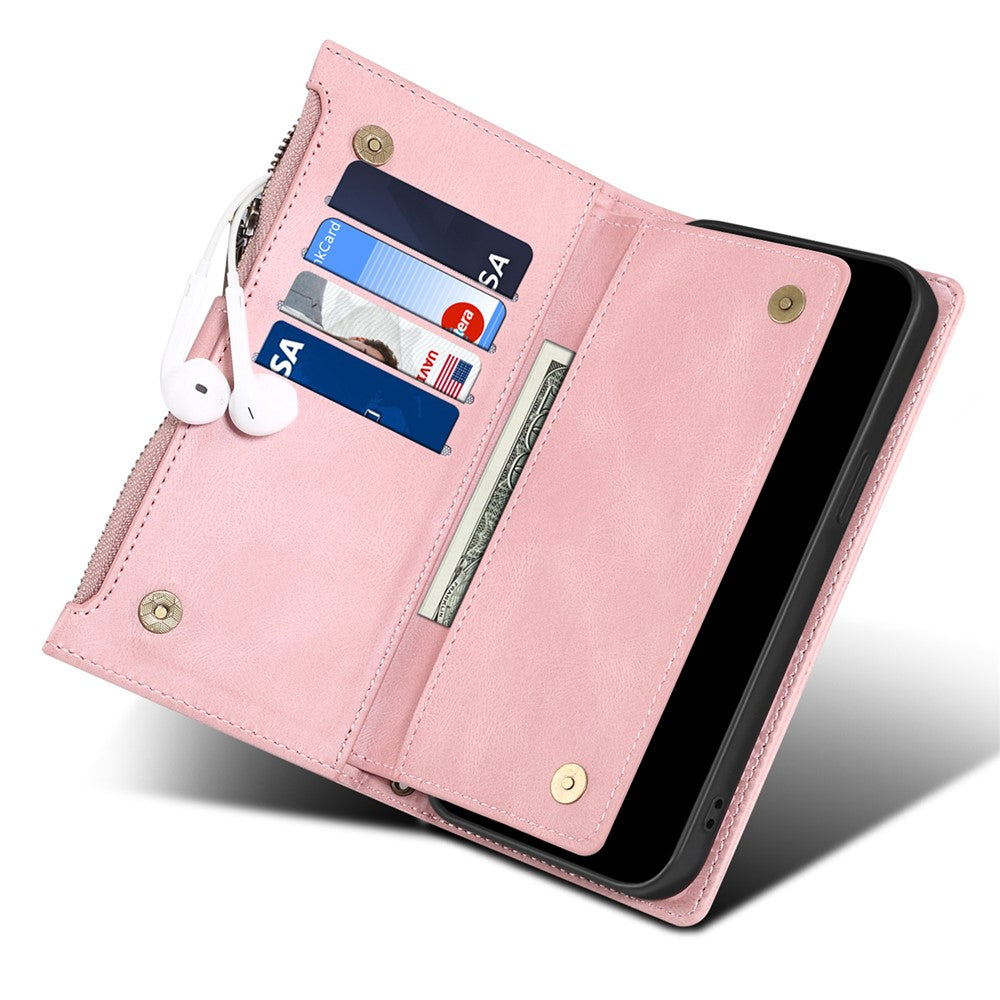 ESEBLE Star Series for Samsung Galaxy M54 5G / F54 5G Phone Stand Case Zipper Pocket Wallet Leather Phone Cover - Rose Gold