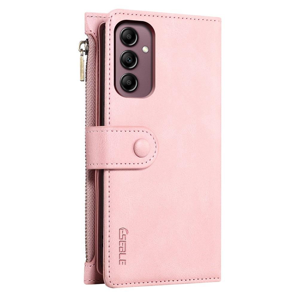 ESEBLE Star Series for Samsung Galaxy M54 5G / F54 5G Phone Stand Case Zipper Pocket Wallet Leather Phone Cover - Rose Gold