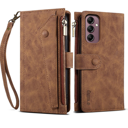 ESEBLE Star Series for Samsung Galaxy M54 5G / F54 5G Phone Stand Case Zipper Pocket Wallet Leather Phone Cover - Brown
