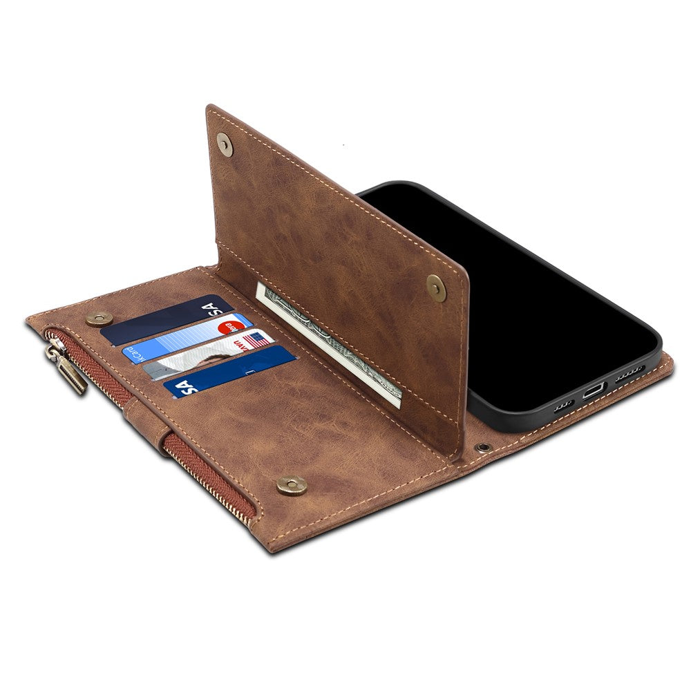 ESEBLE Star Series for Samsung Galaxy M54 5G / F54 5G Phone Stand Case Zipper Pocket Wallet Leather Phone Cover - Brown