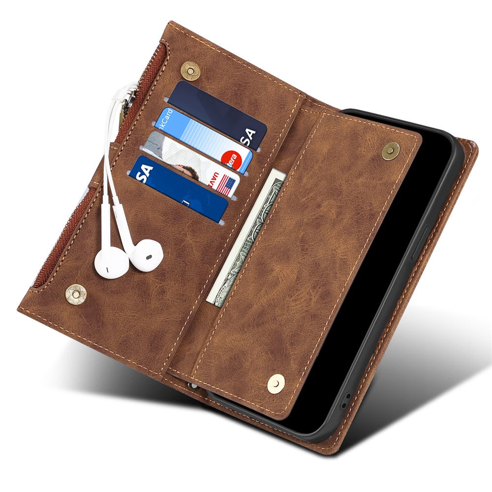 ESEBLE Star Series for Samsung Galaxy M54 5G / F54 5G Phone Stand Case Zipper Pocket Wallet Leather Phone Cover - Brown