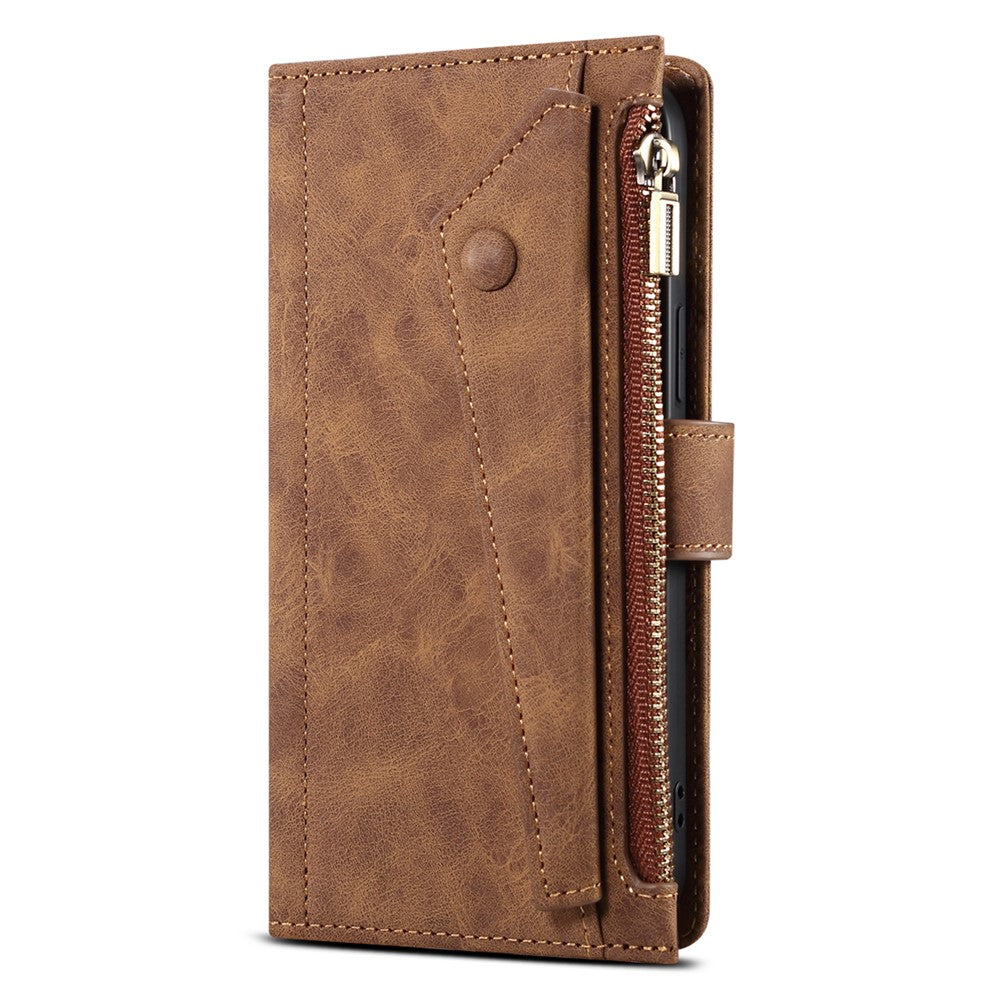 ESEBLE Star Series for Samsung Galaxy M54 5G / F54 5G Phone Stand Case Zipper Pocket Wallet Leather Phone Cover - Brown