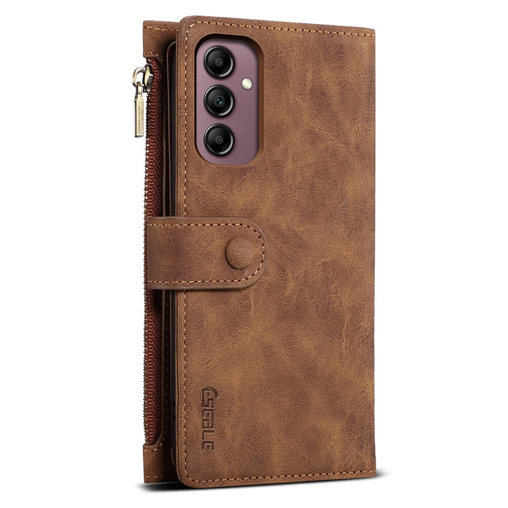 ESEBLE Star Series for Samsung Galaxy M54 5G / F54 5G Phone Stand Case Zipper Pocket Wallet Leather Phone Cover - Brown