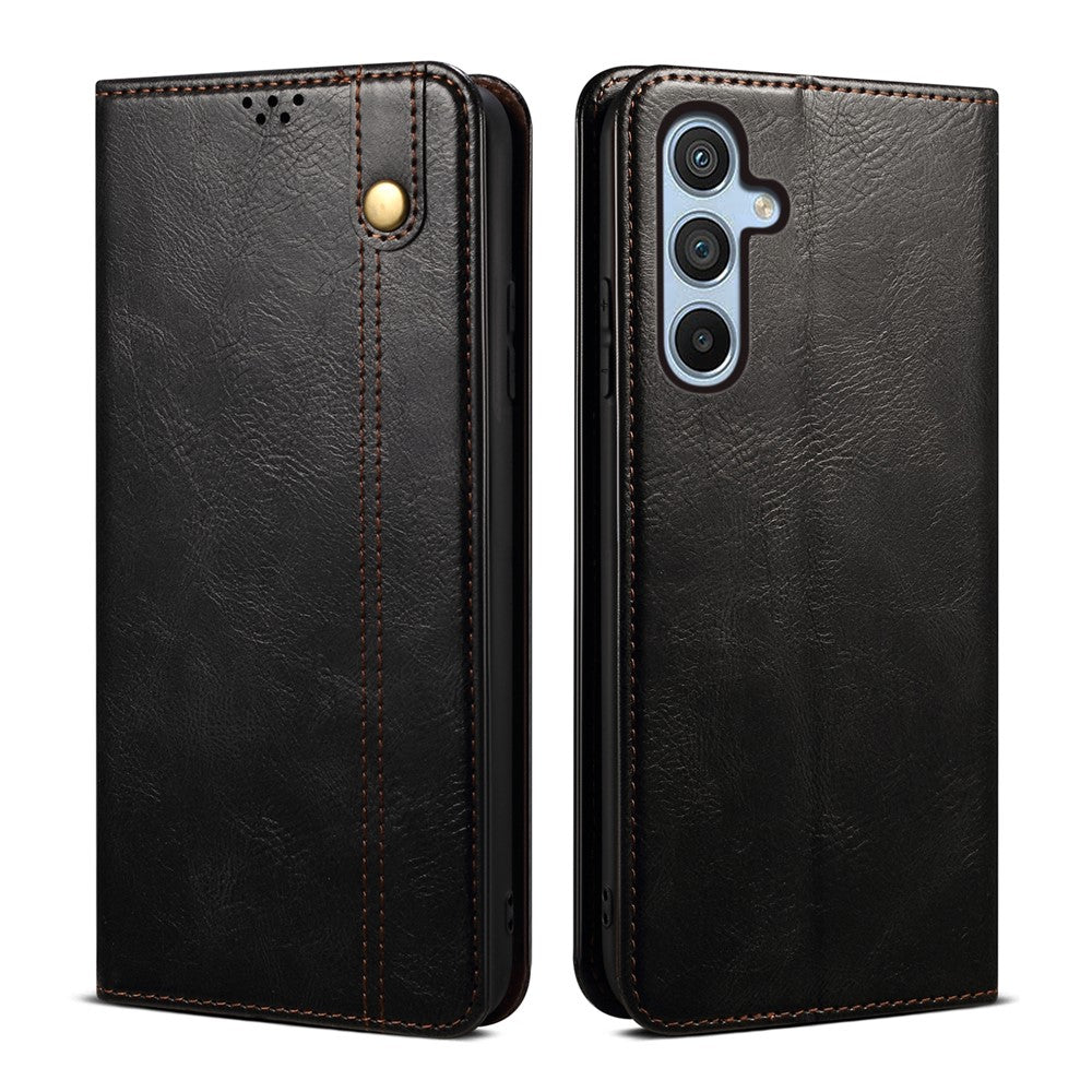 For Samsung Galaxy M54 5G / F54 5G Waxy Crazy Horse Texture Leather Wallet Phone Case Stand Cell Phone Cover - Black