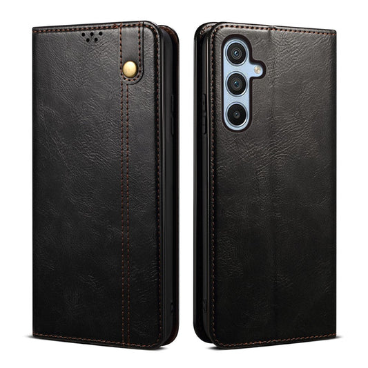 For Samsung Galaxy M54 5G / F54 5G Waxy Crazy Horse Texture Leather Wallet Phone Case Stand Cell Phone Cover - Black