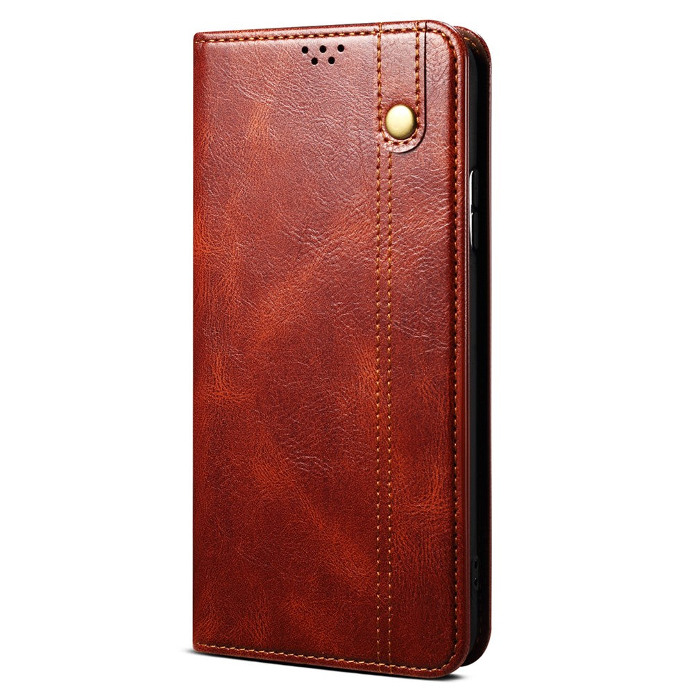 For Samsung Galaxy M54 5G / F54 5G Waxy Crazy Horse Texture Leather Wallet Phone Case Stand Cell Phone Cover - Brown