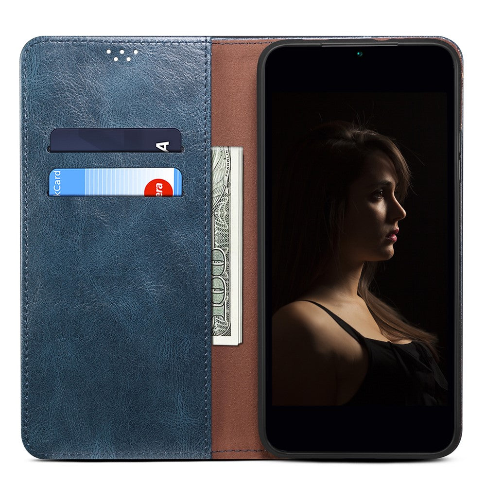 For Samsung Galaxy M54 5G / F54 5G Waxy Crazy Horse Texture Leather Wallet Phone Case Stand Cell Phone Cover - Blue