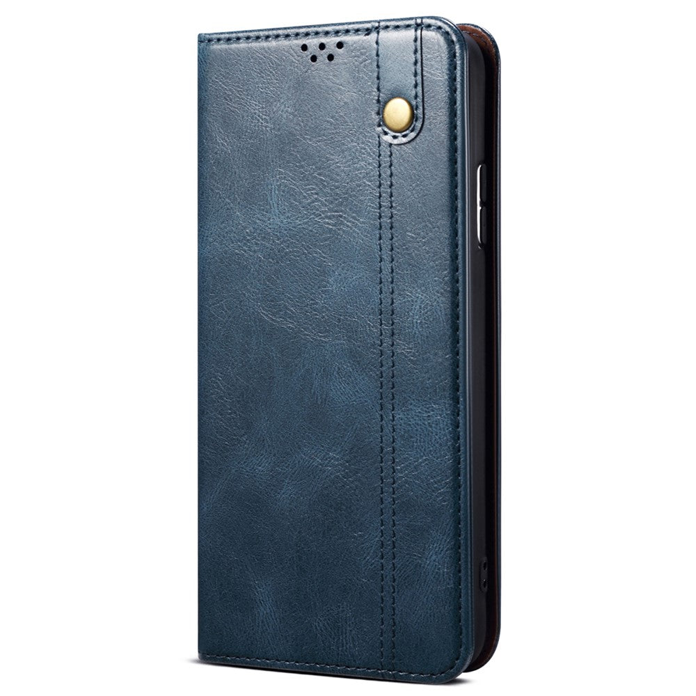 For Samsung Galaxy M54 5G / F54 5G Waxy Crazy Horse Texture Leather Wallet Phone Case Stand Cell Phone Cover - Blue