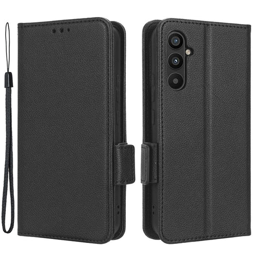 For Samsung Galaxy M14 5G Dual Magnetic Clasp Cover Wallet Stand Litchi Texture PU Leather+TPU Phone Case - Black