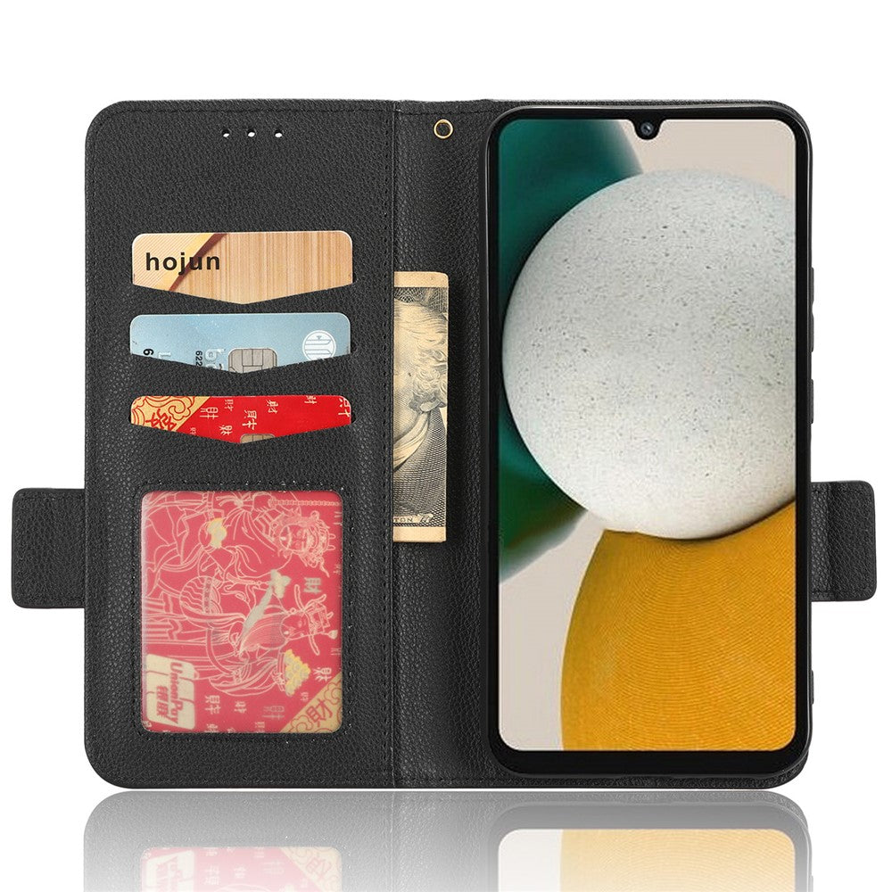 For Samsung Galaxy M14 5G Dual Magnetic Clasp Cover Wallet Stand Litchi Texture PU Leather+TPU Phone Case - Black