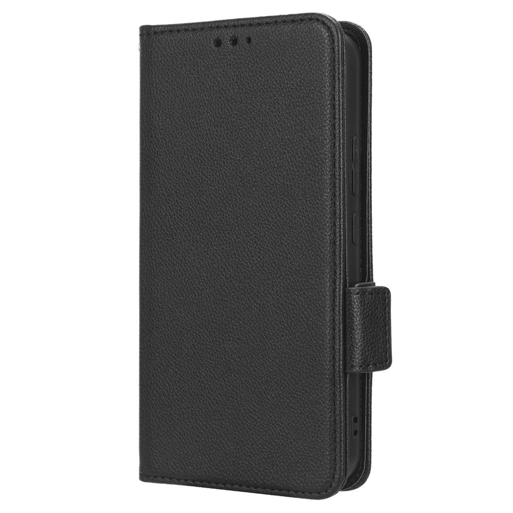 For Samsung Galaxy M14 5G Dual Magnetic Clasp Cover Wallet Stand Litchi Texture PU Leather+TPU Phone Case - Black