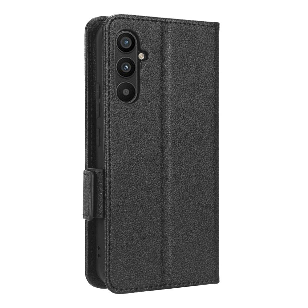 For Samsung Galaxy M14 5G Dual Magnetic Clasp Cover Wallet Stand Litchi Texture PU Leather+TPU Phone Case - Black