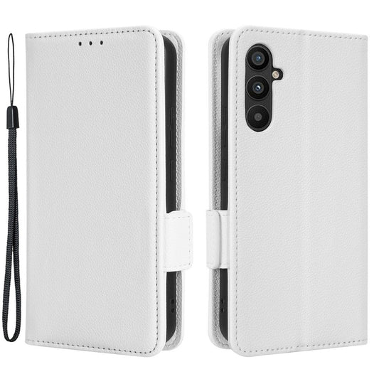 For Samsung Galaxy M14 5G Dual Magnetic Clasp Cover Wallet Stand Litchi Texture PU Leather+TPU Phone Case - White