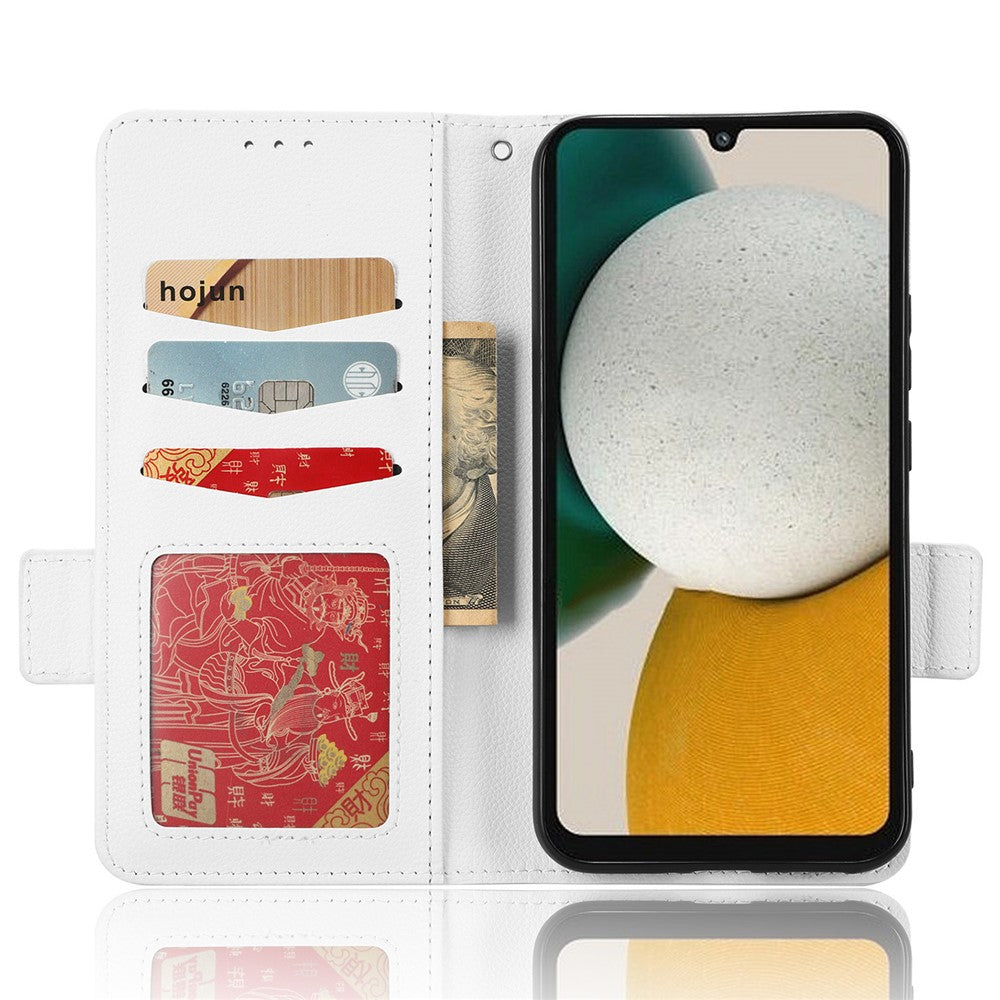 For Samsung Galaxy M14 5G Dual Magnetic Clasp Cover Wallet Stand Litchi Texture PU Leather+TPU Phone Case - White