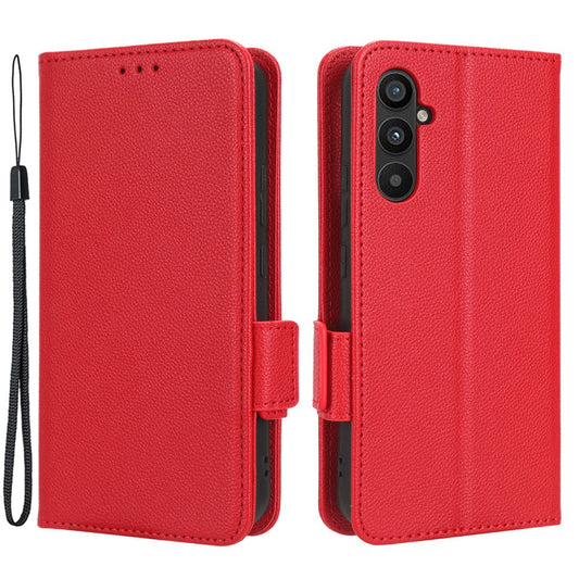 For Samsung Galaxy M14 5G Dual Magnetic Clasp Cover Wallet Stand Litchi Texture PU Leather+TPU Phone Case - Red